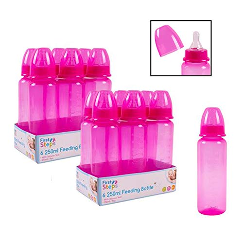 Pack of 12 Baby Bottles Silicone Teat Pink 250ml BPA Free Set