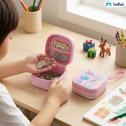 Image of FunBlast Square Coin Pouch for Kids - Cute Cartoon Design Mini Purse, Multipurpose Coins Pouch, Small Zipper Wallet for Kids & Girls, Kawaii Coin Bag (PinkRandom-)