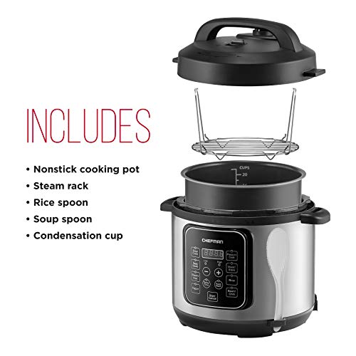 Image of Chefman 6 Quart Electric Multicooker, Cook Slow, Rice-Cooker, Food Steamer, Saute, Yogurt, Soup /Broth Maker, Makes Meals in Minutes, 14 Presets, Stainless Steel