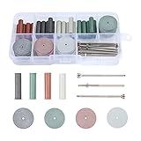 Silicone Polishing Wheels Kit Mixed Lab Buffing Wheel Rotary Hand Pieces Tool Assortment Kit 40pcs 4 Colors Rubber + 6 Pcs Mandrel Shank for Jewelry, Jade and Carving