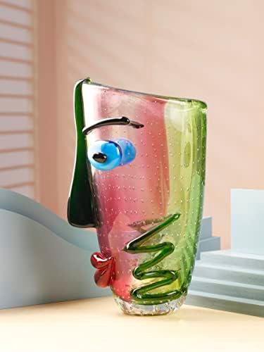 Yao Yuan Hand Blown Murano Style Art Glass Vase with face, Multicolor, 14.57in Tall - Thumbnail 2