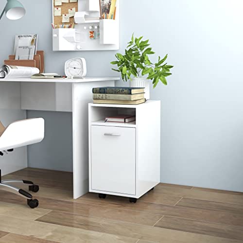 Beistellschrank,Standschrank,Beistellschrank,Freistehender Büroschrank Aktenschrank,Lagerschrank,für Unternehmen,Büro,Schule,Wohnzimmer,Schlafzimmer,mit Rollen Hochglanz-Weiß 33x38x60cm Spanplatte