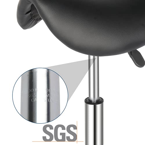 Tabouret de Massage, Tabouret de Selle de Cheval pivotant à 360°, Réglable en Hauteur, pour Les Salons, Instituts de beauté, Cliniques, Bureaux (Noir)
