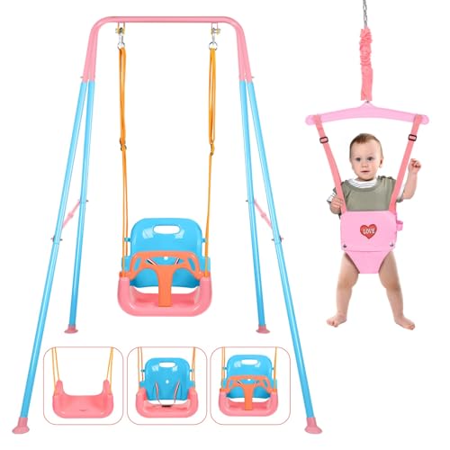 Image of 4 in 1 Toddler Swing Set & Baby Jumper, Foldable Swing Set for Backyard