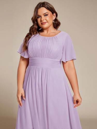 Image of Ever-Pretty Women's Plus Size Formal Wedding Guest Dresses for Curvy Women A Line Chiffon Midi High Low Cocktail Dress