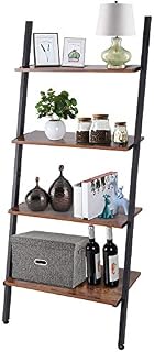 Greensen Ladder Shelf Industrial Ladder Shelf Leaning Wall 4-tier Ladder Shelving Unit Leaning Storage Rack with Metal Frame, Bookcase Wood Ladder Shelves for Living Room Bedroom Home Office