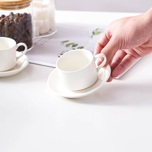 Meichu Cappuccino Cups Set of 4, 8oz Stackable Coffee Cups Set with Saucers and Metal Stand, White Coffee Mugs and Saucers for Cappuccino, Latte, Americano and Tea by Meichu - Image 3