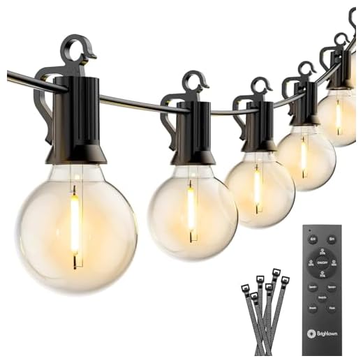 Brightown Led String Lights Outdoor 38Ft(28+10) with Remote, Patio String Lights for Outside with 17 Shatterproof Bulbs(2 Spare), Waterproof Hanging Lights for Backyard Bistro Party Cafe, E12 Socket