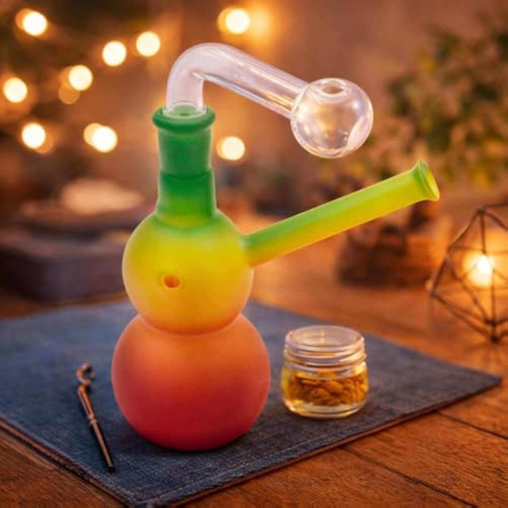 Borosilicate Glass Bong with Multicolor Rasta Print