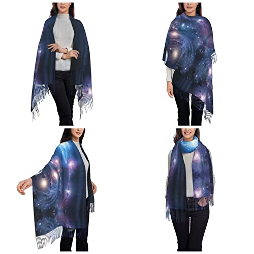 Châle écharpe à franges motif planètes spatiales noir taille unique ajustable - 6