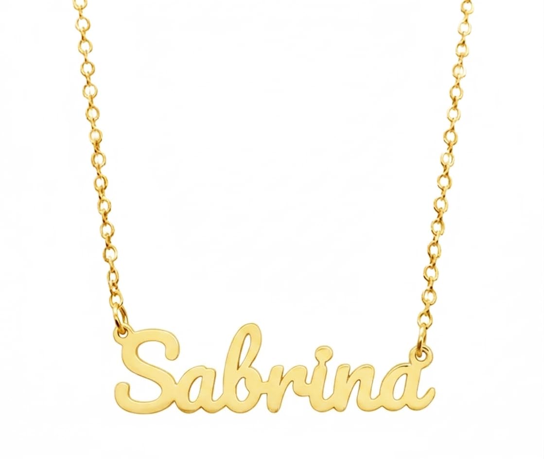 Generico Collana Sabrina da Donna in Argento 925 Placcato Oro giallo 18kt Gioiello Artigianale Made in Italy con Nome Scritta Elegante e Catenina Robusta Idea Regalo Compleanno Onomastico