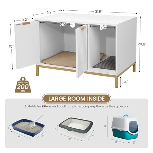 QuicMiou Caixa de areia para gatos, móveis de caixa de areia oculta com pernas de metal, mesa latera