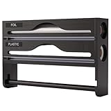 Dispensador de película alimentaria y papel aluminio 3 en 1 – Soporte de cocina de bambú con cortador preciso, puerta Sopalin de pared/cajón, almacenamiento organizado para rodillos 30 cm (negro, dos