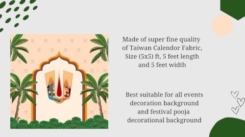 Image of Backdrop Cloth for Decoration Pooja | Srinivasa Kalyanam Backdrop Cloth with Twin Banana Trees and Sacred Namam Frame for Weddings | varalakshmi Background Decoration Cloths 5x5 feet