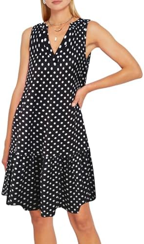 SuperPrity Women's Sleeveless V-Neck Mini Dress - Boho Tiered Swing Sundress For Beach, Vacation & Casual Wear - Loose Fit, Side Pockets 3 thumbnail image