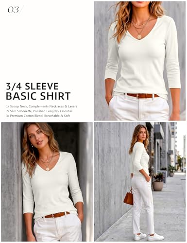 Image of Meetrendi Women's 3 /4 Sleeve Scoop Neck T-Shirt Cotton Blend Slim Fit Basic Tee Casual Spring Top 2026