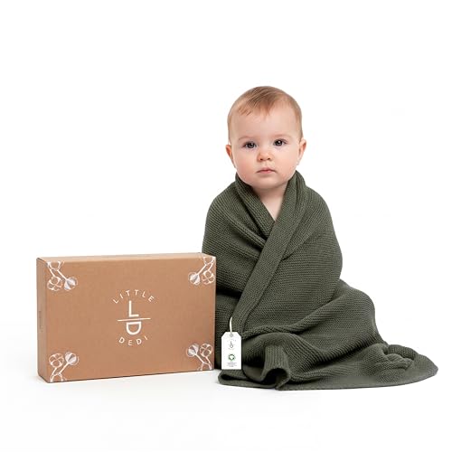 Image of Organic Cotton Baby Blanket 30x40 in, Pepper Green - GOTS Certified, Soft Knit Swaddle with Gift Box, Breathable Nursery Blanket for Crib & Stroller, Machine Washable