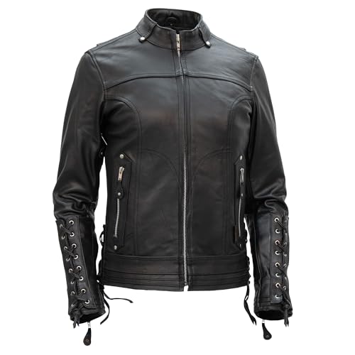 Hot Leathers Women’s Lace‑Up Sleeve Leather Motorcycle Jacket