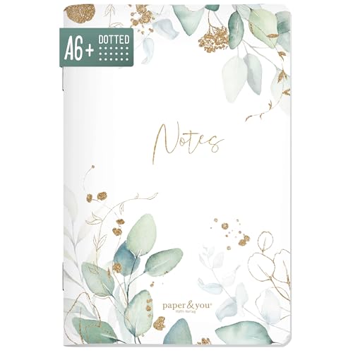 paper&you® Notizheft A6+ Punktraster 'Blattgold' mit 64 Seiten, Notizbuch klein, Mini dotted Journal - nachhaltig & klimafreundlich