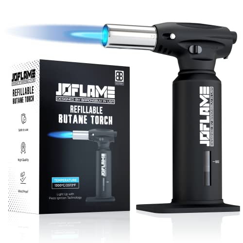 Joflame Refillable Butane Torch Lighter With Adjustable Flame And Safety Lock | Pro Culinary Cooking Torch | Creme Brulee Torch | Blow Torch For Bbq, Baking, Campfire And More! (Fuel Is Not Included) #TOP16