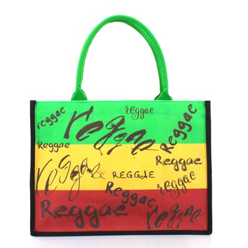 Image of Women's Canvas Tote Bag Waterproof Ribbon Beach Bag Jamaican Reggae Party Bag | Waterproof