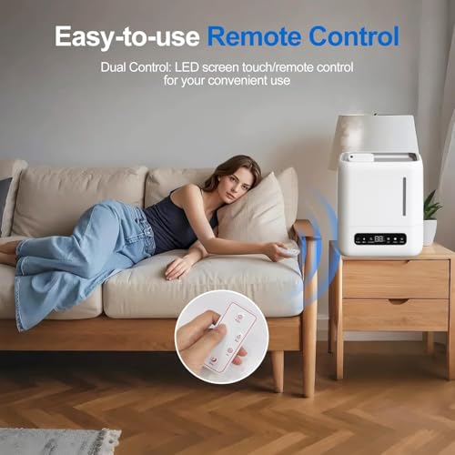 Image of BREEZOME Smart Ultrasonic Humidifier and Aroma Difuser, 4L Cool Mist Top Filling Humidifiers for Home & Bedroom, 360 Nozzle Auto Shut-Off with Timer,LED Display, Remote Control (White, 6 l)