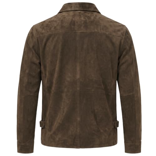 Image of Men's Suede Shirt Zipper Jacket Full Zip Casual Vintage Jackets Suede Leather Jackets for Mens