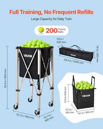 image for VEVOR Tennis Ball Hopper, Holds 200 Tennis Balls, Foldable Pickleball 