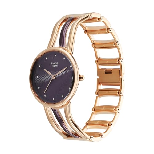 Image of Titan Raga Sierra with Brown Dial Rose Gold&Brown Brass Strap Watch for Women - 95388KM01