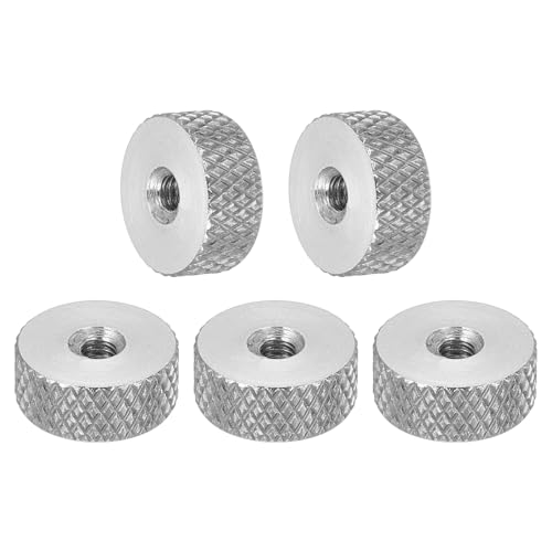 sourcing map 5 Pcs M3 Flat Knurled Thumb Nuts, 304 Stainless Steel Flat Head Diamond Knurled Through Hole Lock Adjusting Nuts Fasteners for Electronic, Machine, D12 x H5mm