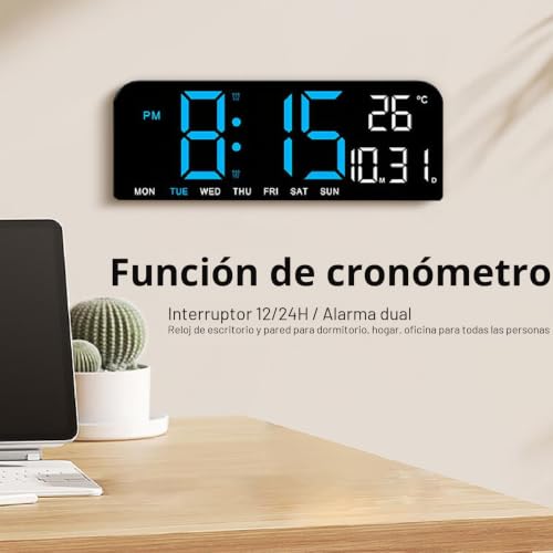 Reloj de escritorio LED con brillo ajustable y temperatura interna Qcwwy 6