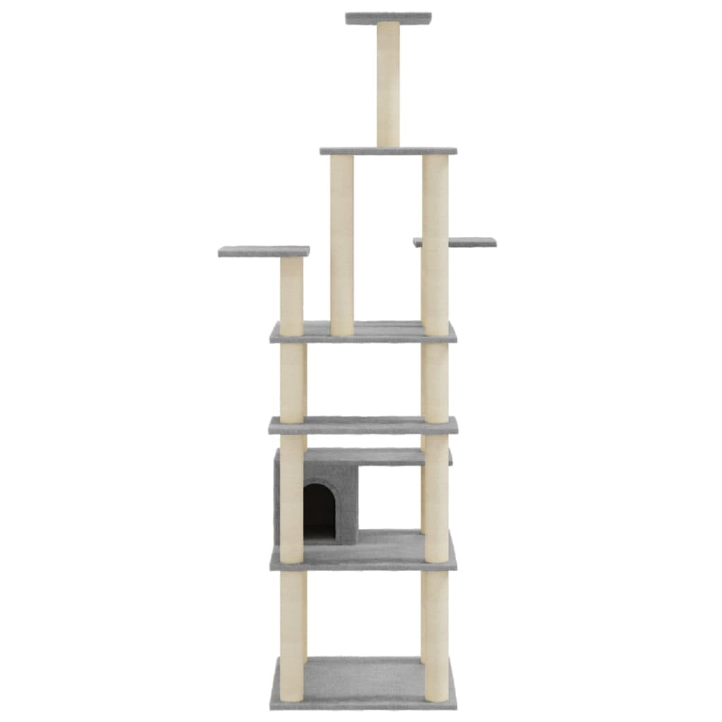 Kratzbaum für Katzen, Hellgrau, 183 cm, mit Kratzsäulen, Sisal | Verstecktes Haus für Nickerchen, Plattform, natürliches Kratzbrett, Indoor-Übungsspiel