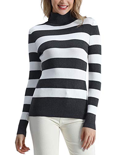 Image of Rocorose Women's Ribbed Turtleneck Sweater Long Sleeve Knitted Solid Pullover