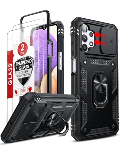 LeYi for Galaxy A32-5G Phone Case: [𝐍𝐎𝐓 𝐅𝐈𝐓 𝟒𝐆] Samsung A32 5G Case with Galaxy A32 5G Screen Protector X 2, Camera Cover & Kickstand, Military-Grade para Samsung A32 Phone Case, Black