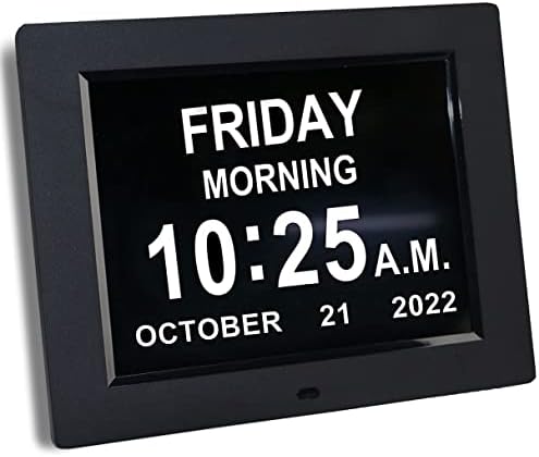 [Newest Version] Digital Calendar Alarm Day Clock - 8 inch Large Screen Display, 5 Alarm, Auto Dimmable，for Extra Large Impaired Vision People, The Aged Seniors , for Desk, Wall Mounted (Black)