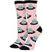 Women Girls Novelty Funny Alien UFO Crew Socks, Crazy Cool Space Socks in Pink