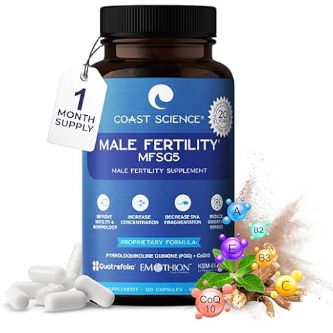 Coast Science Male Fertility Supplements MFSg5 - CoQ10, Ashwaganda, PQQ - Sperm Health Count and Semen Booster Fertility Supplement for Men - Includes Prenatal Vitamins and PQQ - 120 Capsules Cover