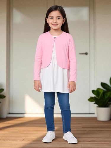 Image of KRYPTIC Kids Girls Crop Length Cotton Shrug - Soft Lightweight Open Front Layer for Stylish Everyday Wear Casual Outfits