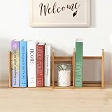 Maydear Bamboo Desktop Bookshelf, Small Expandable Desktop Organizer Desk Hutch Dorm Table Top Bookc