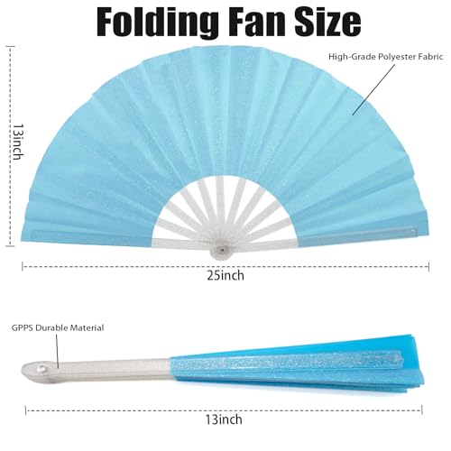 PinpinPony 30PCS Large Handheld Rave Folding Fan for men/women,Foldable Decorative Fans,rave accessories,Used for Dance,Parties,Wedding,Music Festival, Decorations (Glitter Light Blue) by PinpinPony - Image 2