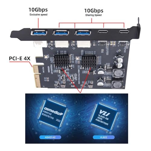CY Card Three Type-A USB3.0 Back Panel Socket & Dual USB3.1 Type-C USB-C to PCI-E Express Card Adapter ASM3142 VL822 - Thumbnail 4