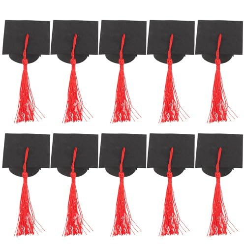 Housoutil 10 Pièces Mini Chapeaux de Doctorat Décorations de Gâteau Thème Graduation Rouge Frange Figurines Graduations Petites Ornements Cadeaux Élèves Fête