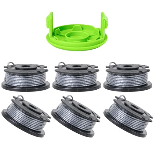 VineHii Compatible with Greenworks 24V12 and 40V13 String Trimmer Replacement Spool for Greenworks 0.065 Single Line Auto-Feed String Trimmer Spool + Cover Cap (6 Spools 1 Cap)