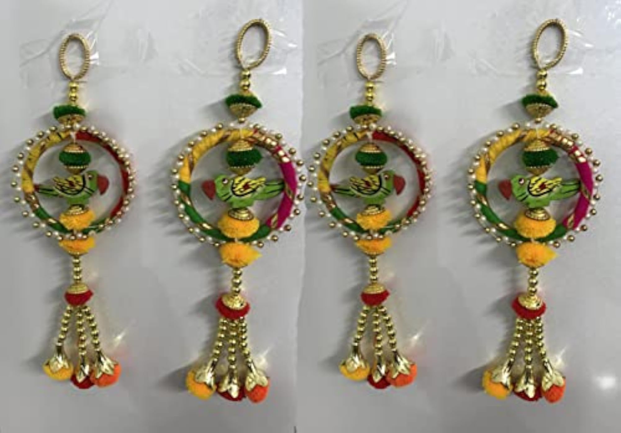 Handmade Wall Door Multicolor Bangle with Parrot and Golden Beads