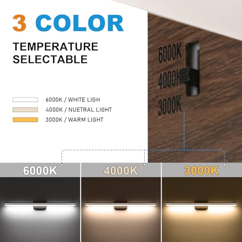 Image of SineRise LED Modern Bathroom Vanity Light Fixtures (40-Inch, 3000K /4000K /6000K, Dimmable), Brown Wood Painted Modern Acrylic Bathroom Wall Lighting Fixtures Over Mirror