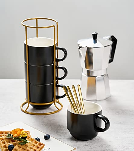 Set de 4 tazas de café de porcelana apilables con soporte miniatura 3