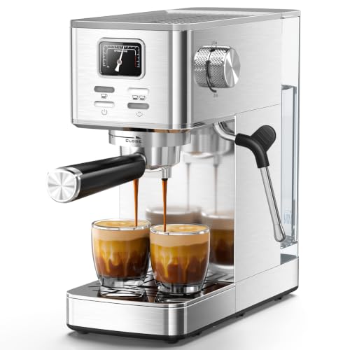 Image of Electactic Semi-Automatic Espresso Machine, 20 Bar Stainless Steel Espresso Machine with Pressure Gauge, Steam Milk Frother, Hot Water Function, Removable Water Tank & Cup Warmer