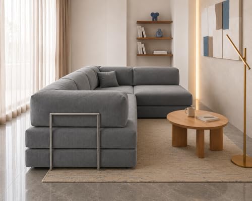 Image of Torque Vegas 5 Seater L Shape Sofa Cum Bed for Sleeping- Grey | Suede Fabric 5 Seater Sectional 3-in-1 Sofa Bed | Corner L Shaped Sofa Set for Living Room Office