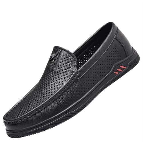 Dress Shoes for Men Men's Summer Breathable Thin Hollow mesh Men's Cowhide Soft Sole Slip-on Leather Shoes
