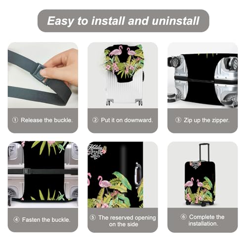 Image of Tropical Flamingo Luggage Cover, Washable Suitcase Protector with Palm Leaves Print Anti-scratch Durable for 24 inch,26 inch Bag